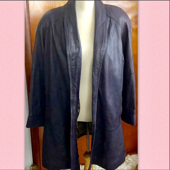 PLUS SZ  OMBRE PURPLE LEATHER SWING COAT - Picture 3 of 7